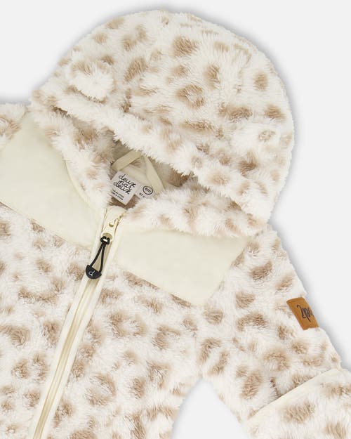 Deux Par Deux Mid-season Plush One Piece Outerwear Leopard In White