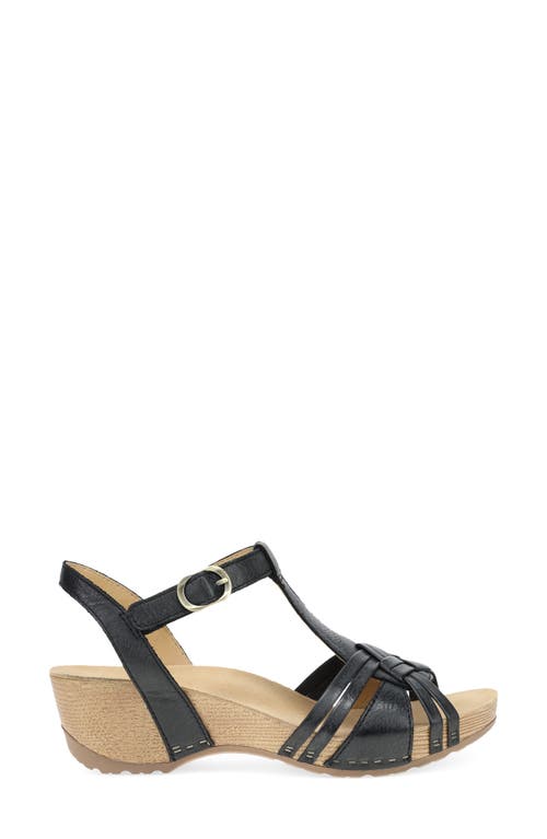 Dansko Tia Ankle Strap Platform Wedge Sandal In Black Milled Nubuck