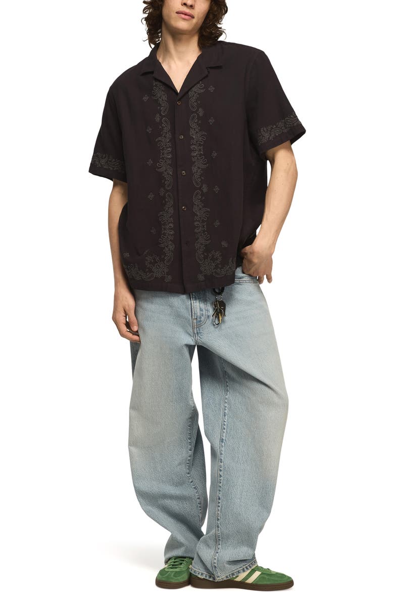 Embroidered Paisley Camp Shirt, Alternate, color, CAVIAR