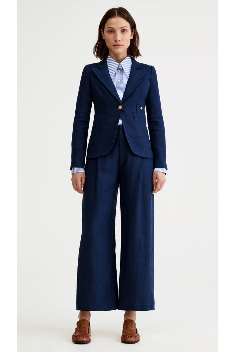 Linen Classic Duchess Blazer, Alternate, color, Navy Linen