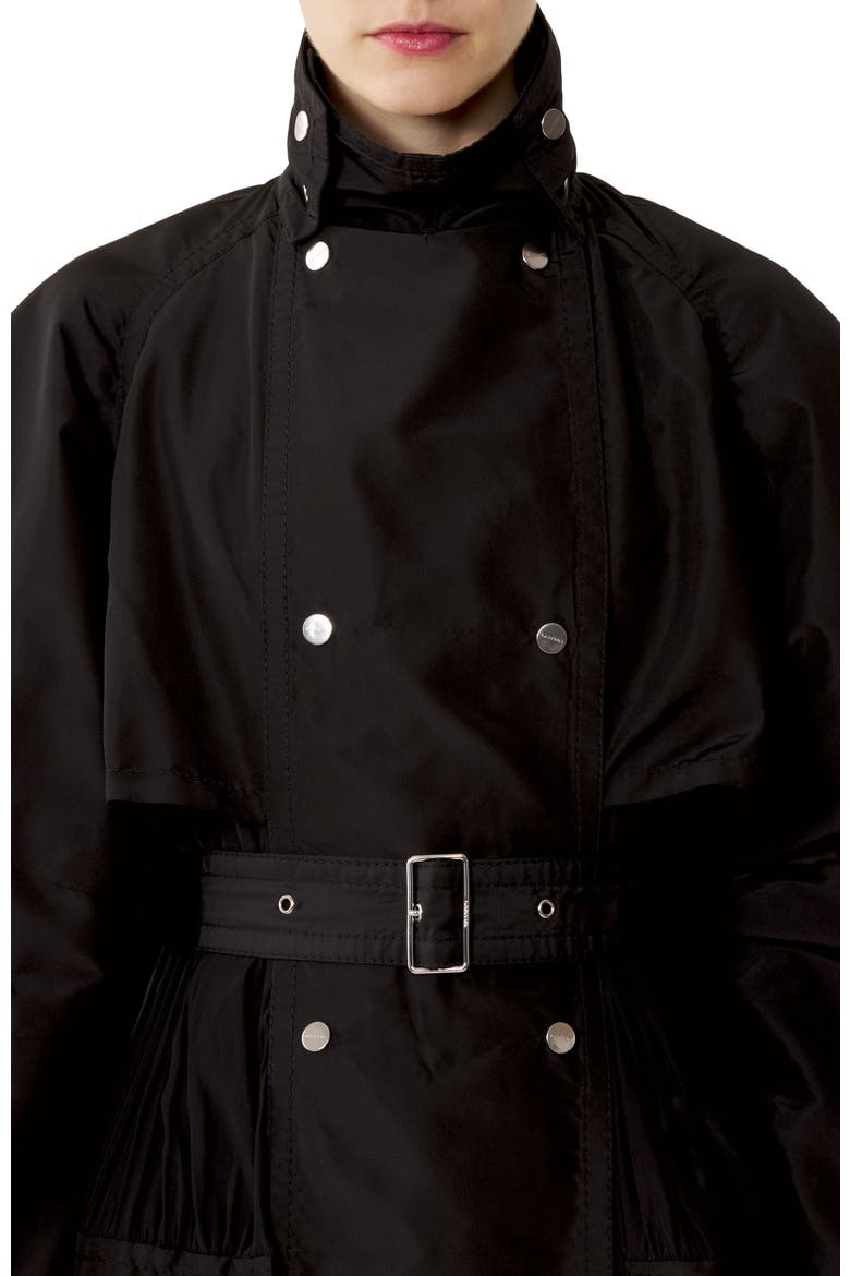 Bi-Material Trench Coat In Silk Faille And Charmeuse Fabric, Alternate, color, Black