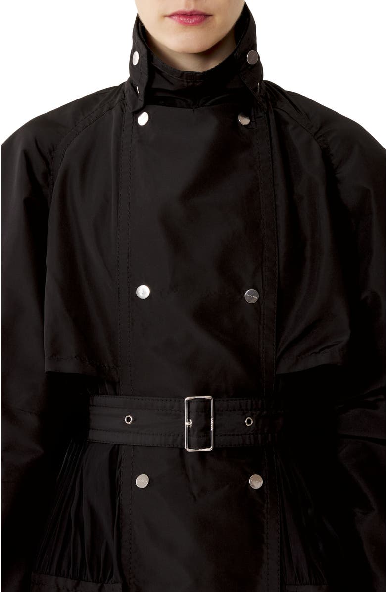 Lanvin Bi-Material Trench Coat In Silk Faille And Charmeuse Fabric, Alternate, color, Black