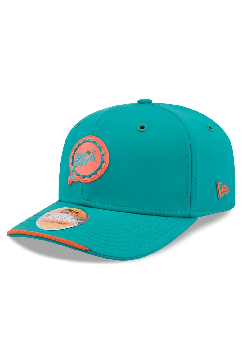 Men's New Era Aqua Miami Dolphins 2026 Sideline Throwback 9SEVENTY Adjustable Hat, Main, color, Aqua