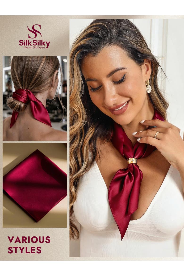 Pure Silk Solid Color Square Scarf, Alternate, color, DarkRed