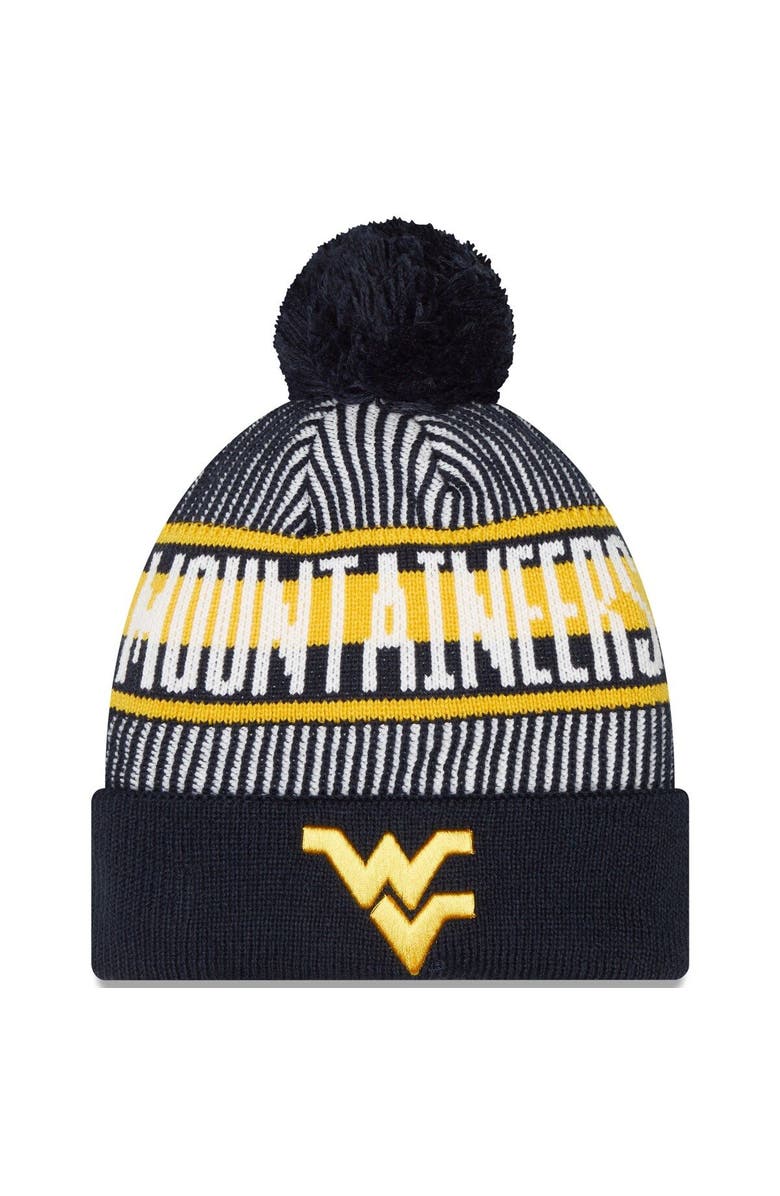 New Era Men's New Era  Navy West Virginia Mountaineers Logo Striped Cuff Knit Hat with Pom, Main, color, Navy