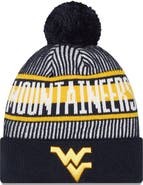 New Era Men's New Era Navy West Virginia Mountaineers Logo Striped Cuff Knit Hat with Pom