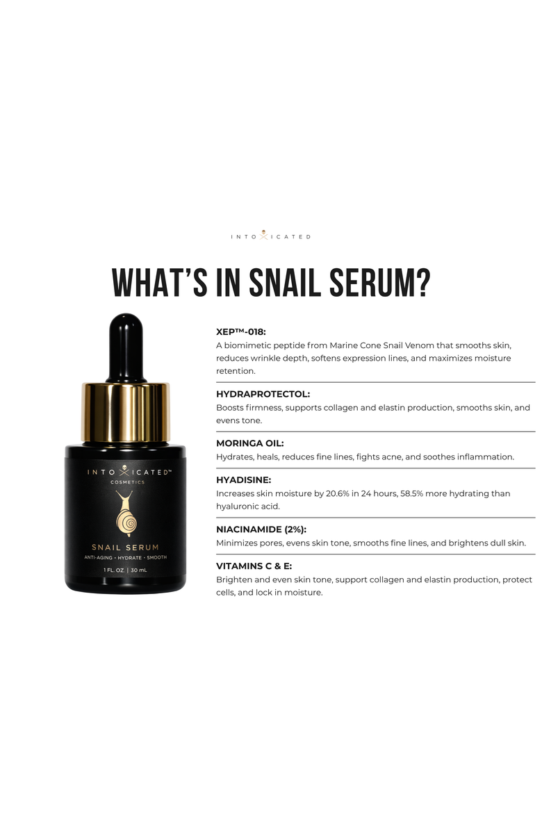 Intoxicated Cosmetics Snail Serum | 1 fl.oz./30ml | Hydrating & Anti-Aging Skincare Treatment with Vegan Snail Venom Peptide & Vegan Snail Mucin, Alternate, color, NO COLOR