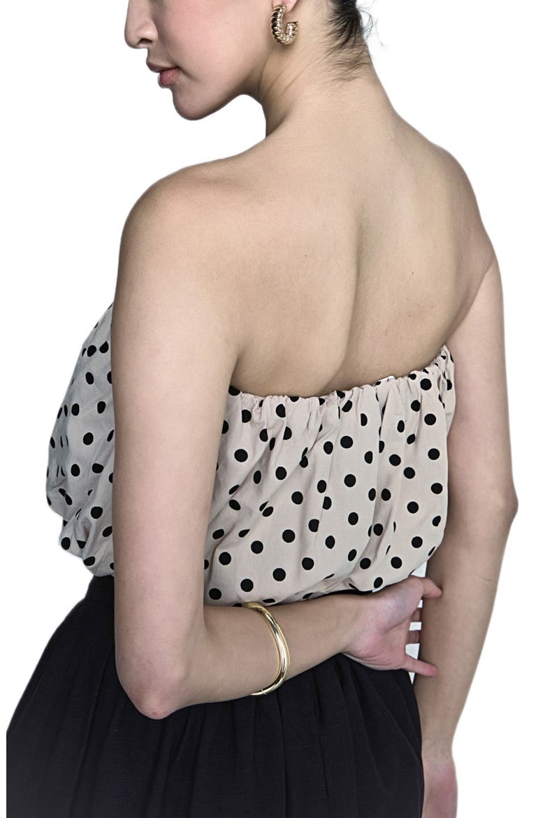 Polka Dot Strapless Bubble Top, Alternate, color, TAUPE/ BLACK