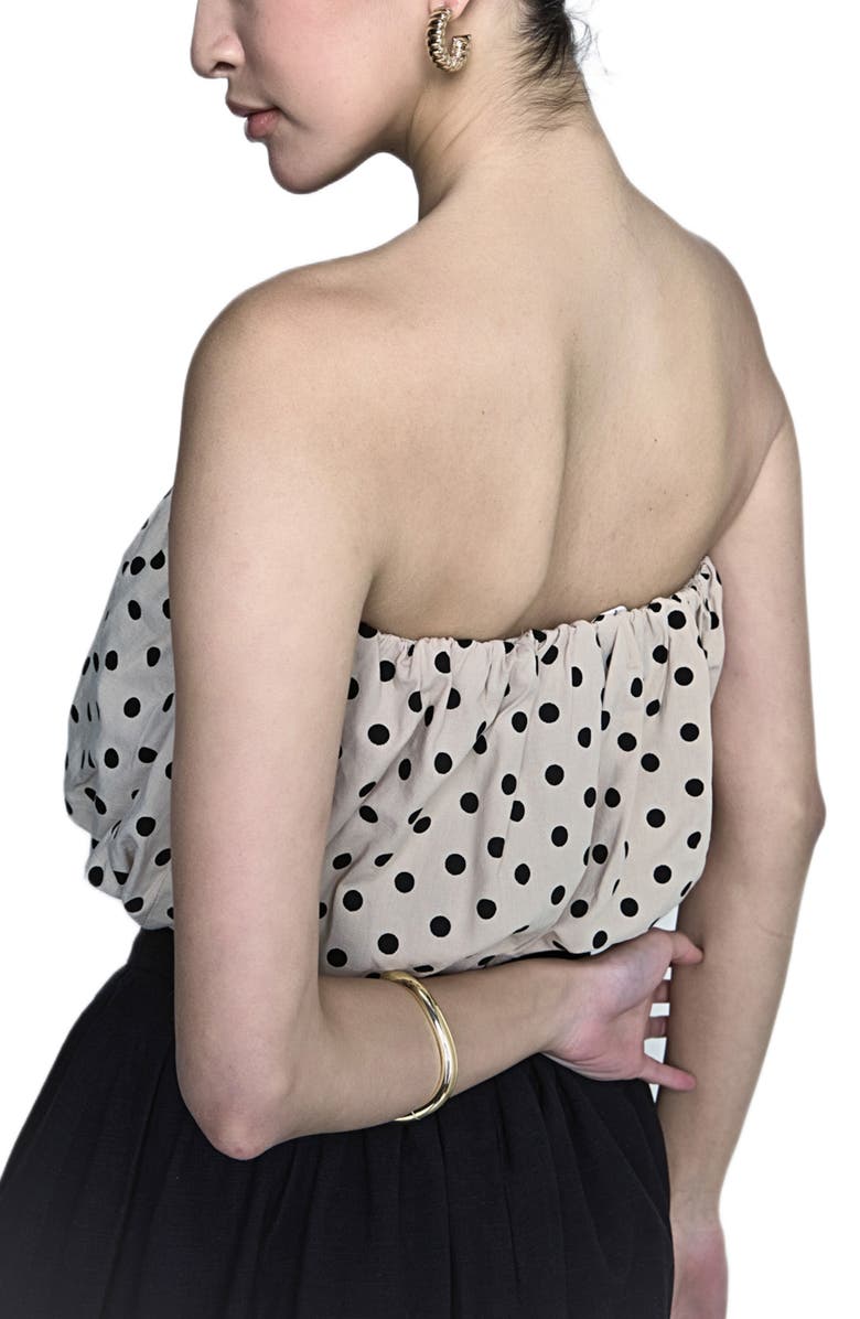 Endless Rose Polka Dot Strapless Bubble Top, Alternate, color, Taupe/ Black