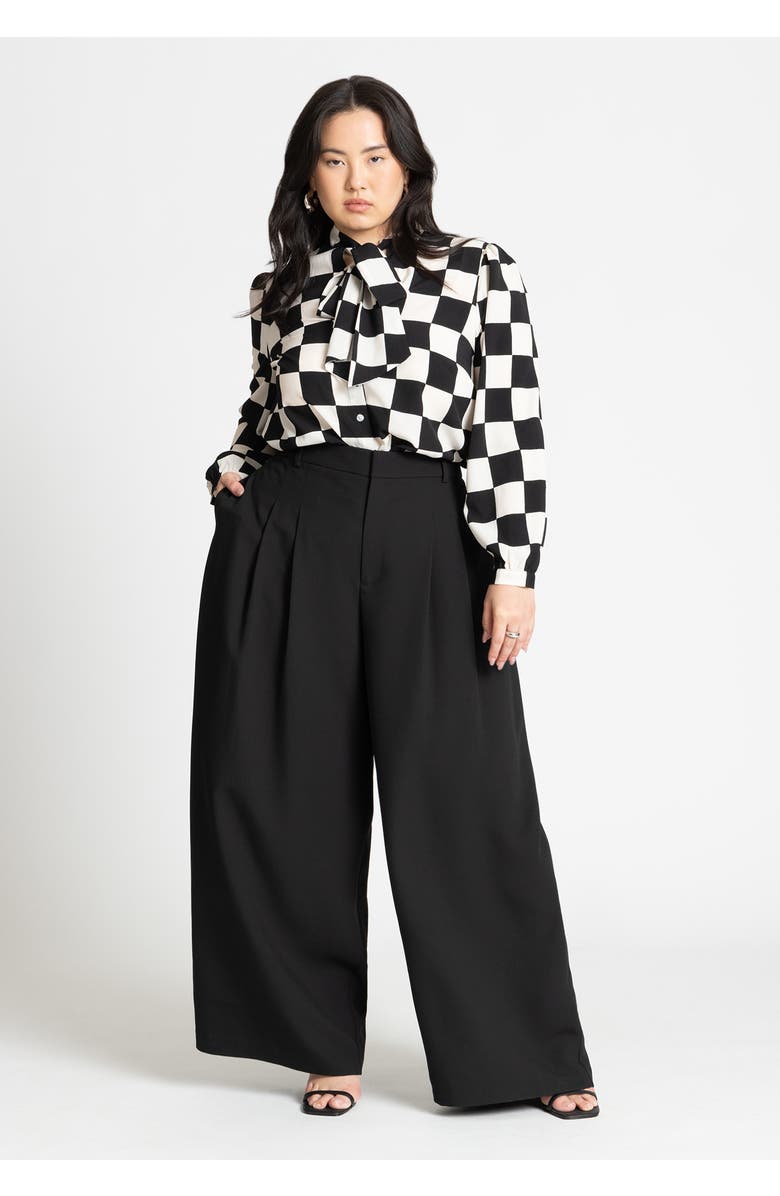 ELOQUII Printed Tie Neck Blouse, Alternate, color, Checkered