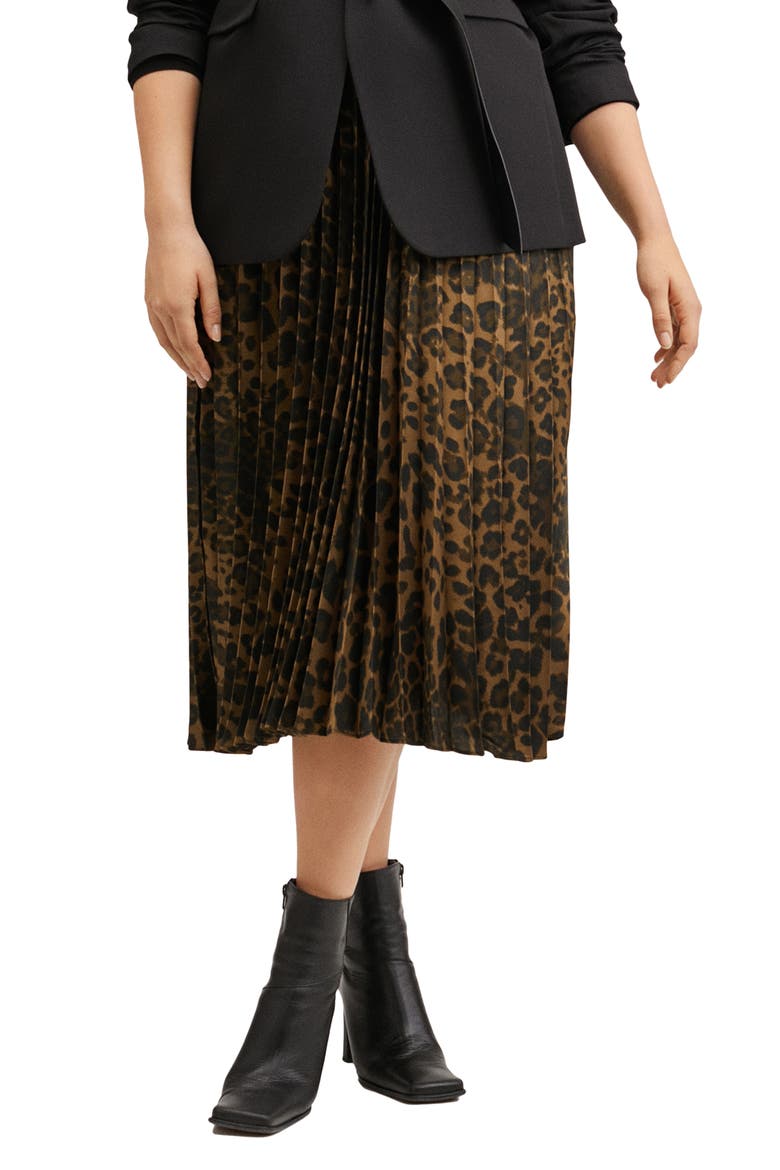Animal Print Pleated A-Line Skirt, Alternate, color, BROWN