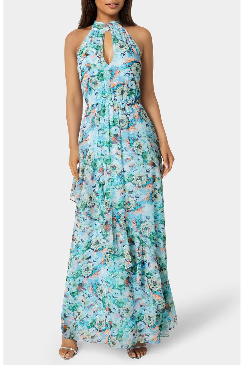 Chiffon Halter Maxi Dress, Main, color, BLUE FLORAL