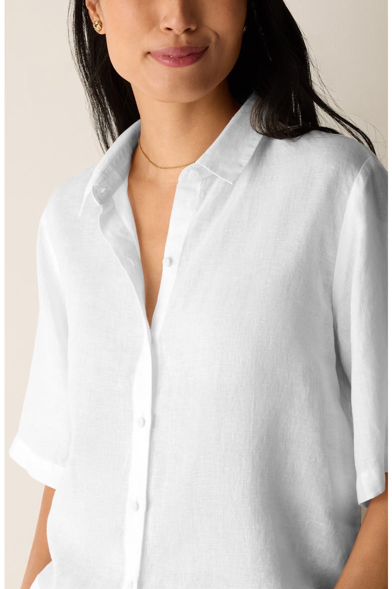Classic Collar Elbow Sleeve Organic Linen Button-Up Shirt, Alternate, color, WHITE