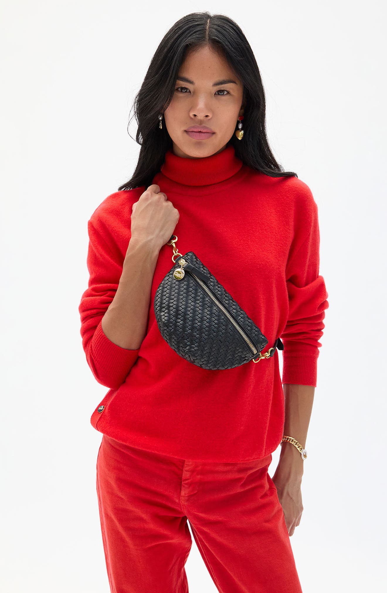 Clare V. Petite Woven Leather Belt Bag, Alternate, color, 