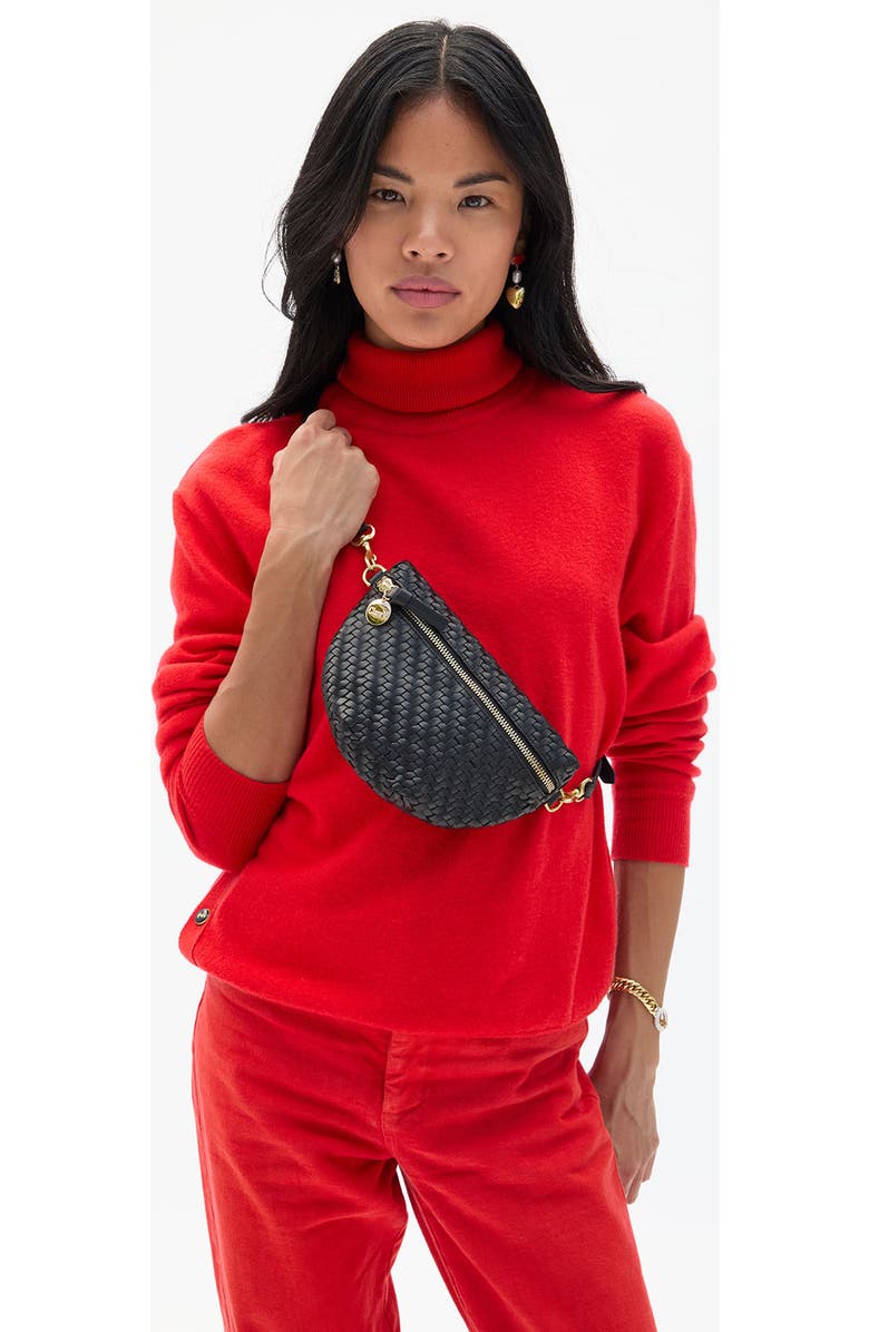 Clare V. Petite Woven Leather Belt Bag, Alternate, color, Black