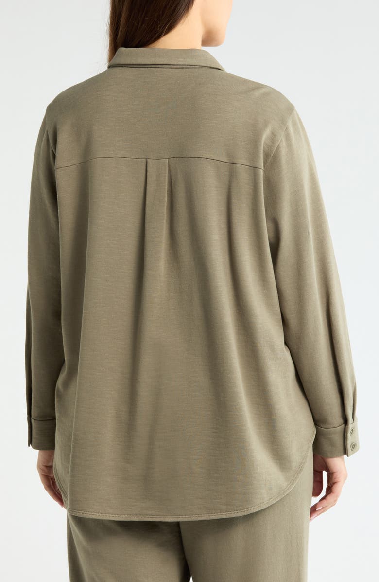 Eileen Fisher Classic Organic Cotton Terry Button-Up Shirt, Alternate, color, Bay Leaf