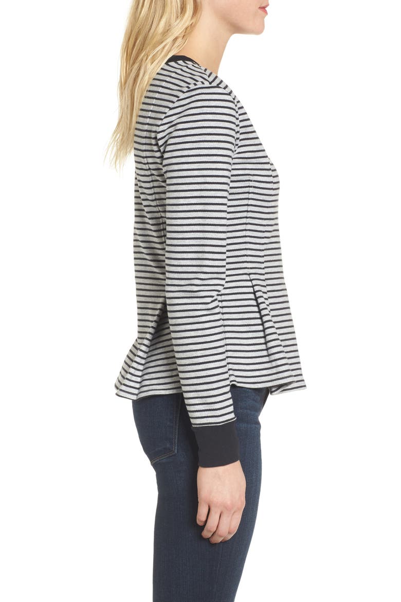 Pleated Sweatshirt, Alternate, color, GREY HEATHER- NAVY SEAM STRIPE