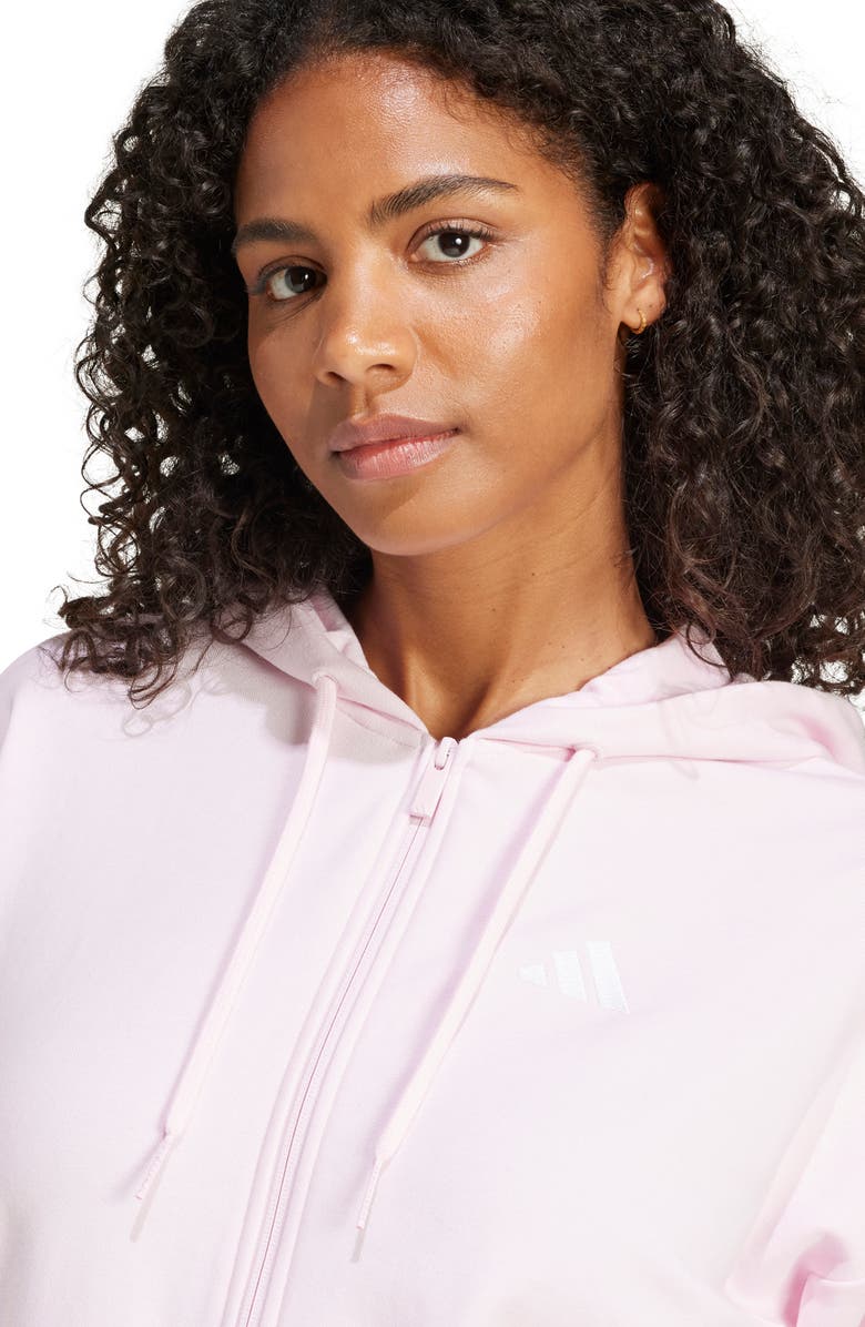 adidas 3-Stripes French Terry Full Zip Hoodie, Alternate, color, Clear Pink/ White