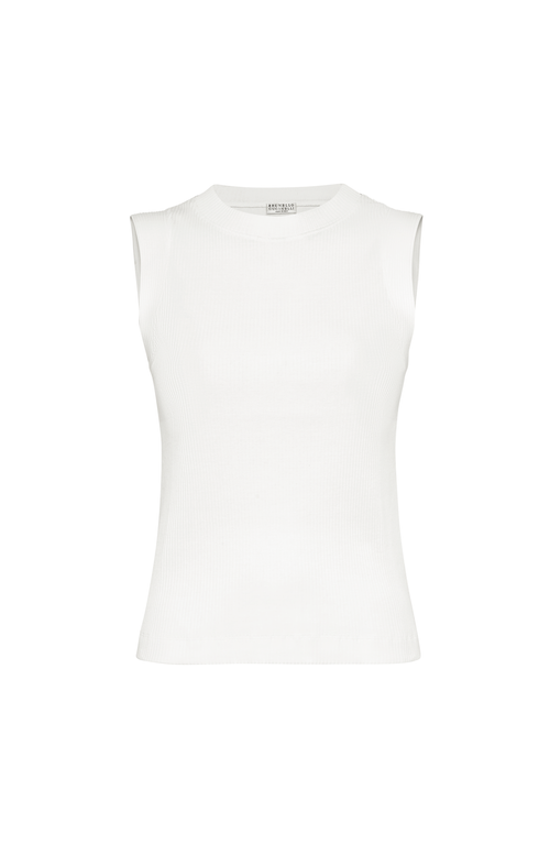 Brunello Cucinelli Ribbed Jersey Top In White
