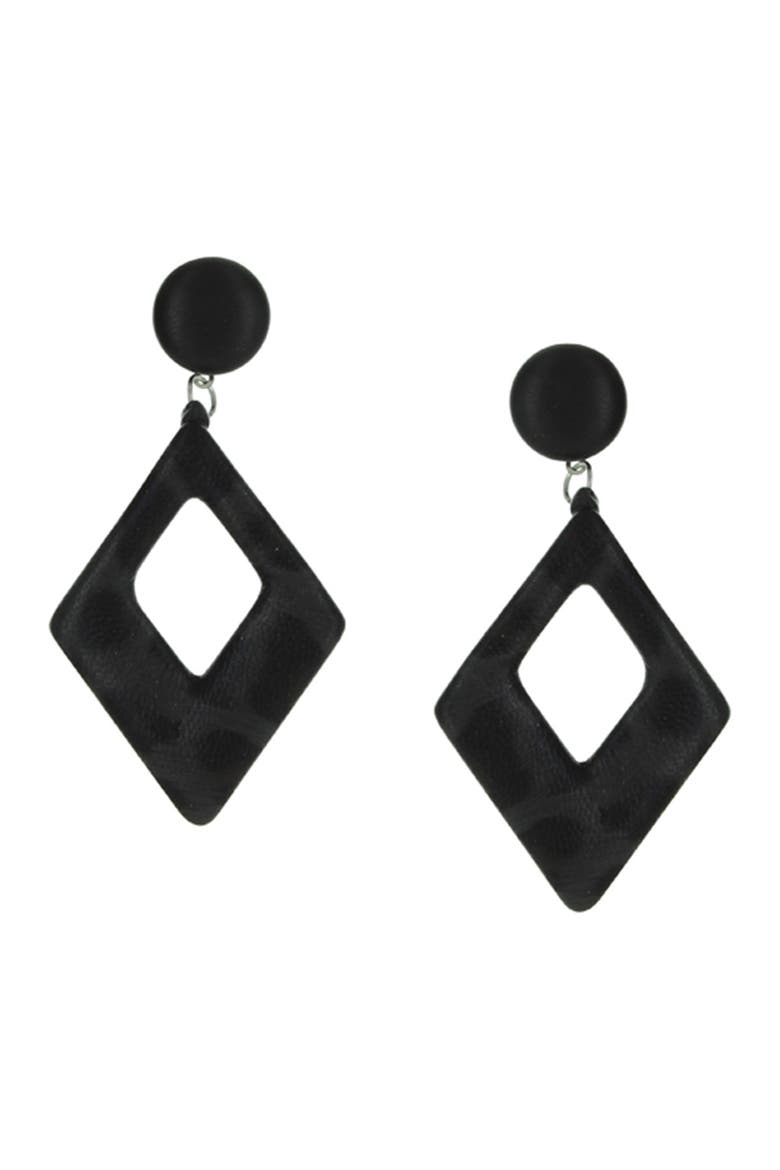 Lucia Diamond Shape Faux Leather Earrings, Main, color, SILVER-BLACK