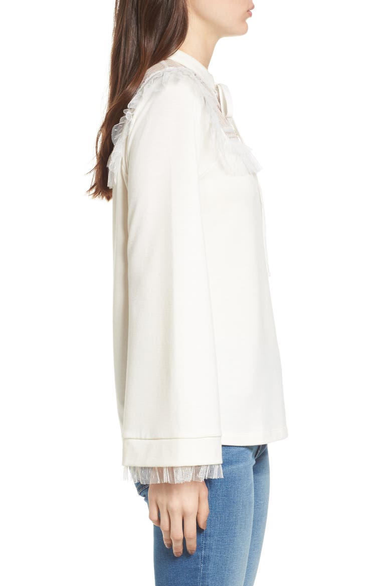 Mesh Yoke Sweatshirt, Alternate, color, CREAM COMBO
