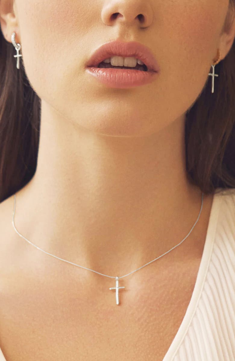 Bearfruit Jewelry Sterling Silver 18k Gold Plated Ariel Cross Necklace & Mismatching Cross Earrings Set Holiday Gift Idea, Alternate, color, Silver
