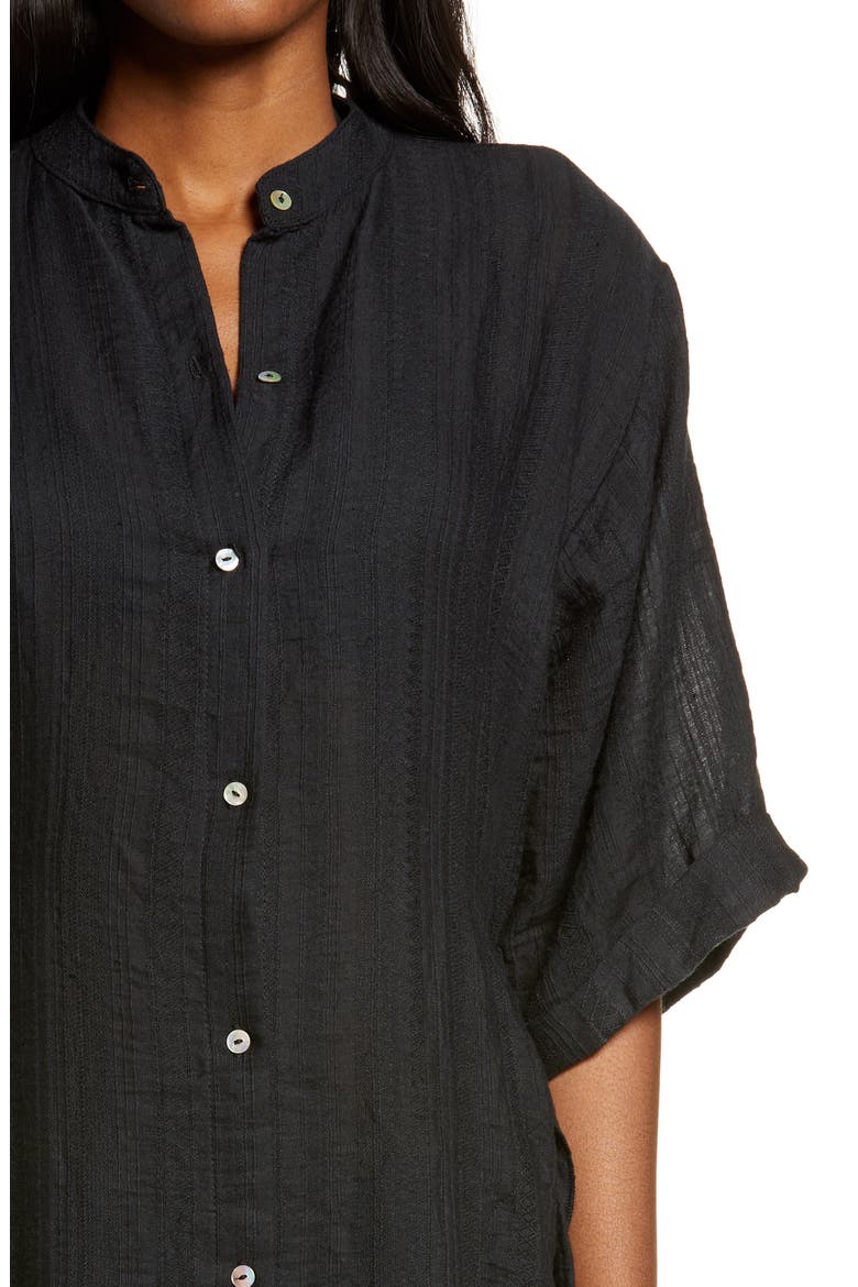 Michelle Mandarin Collar Cover-Up Caftan, Alternate, color, BLACK