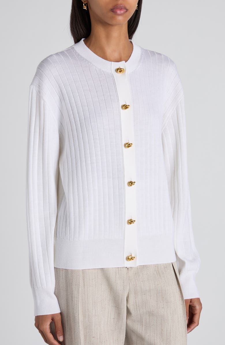 Bottega Veneta Wool Rib Cardigan, Alternate, color, Chalk