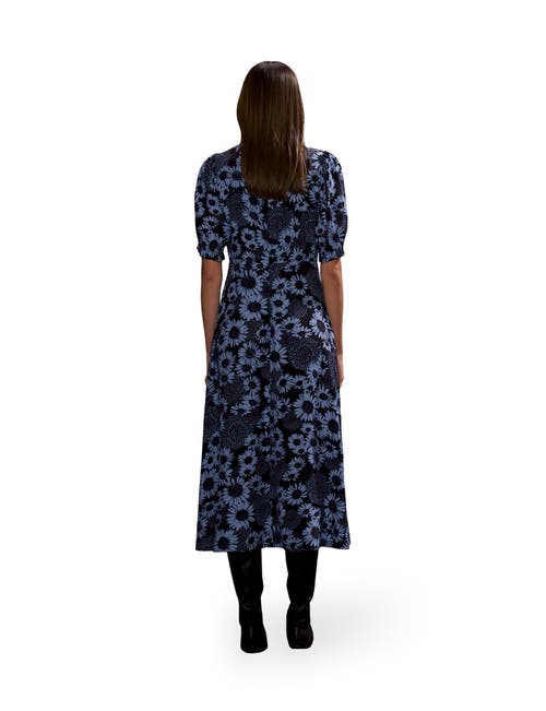 Ro&zo Blue Daisy Print Ruched Front Dress In Blue