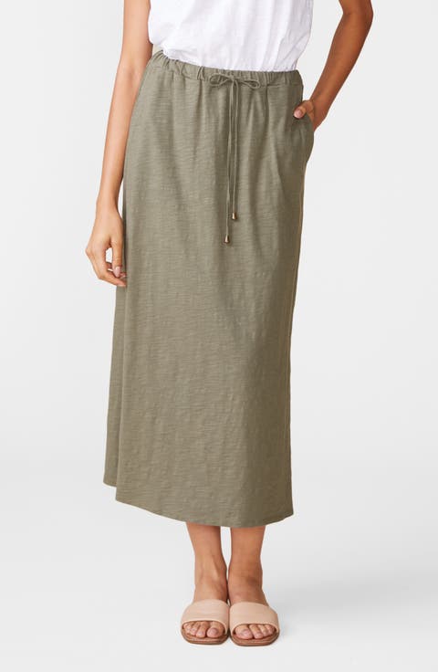 Side Slit Slub Maxi Skirt