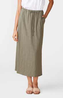 Side Slit Slub Maxi Skirt