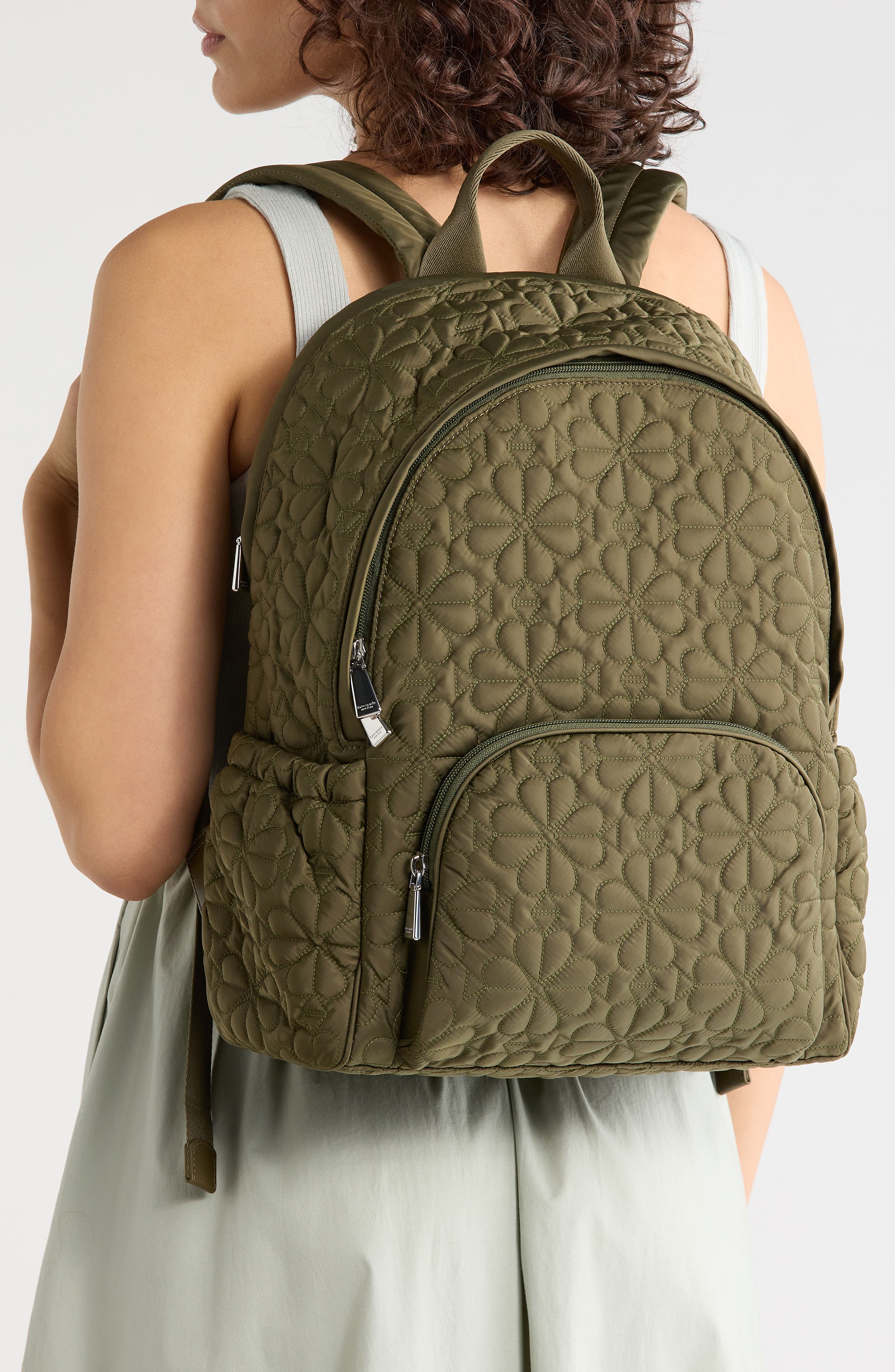 Large Tilly Quilted Backpack, Alternate, color, OOLONG GREEN