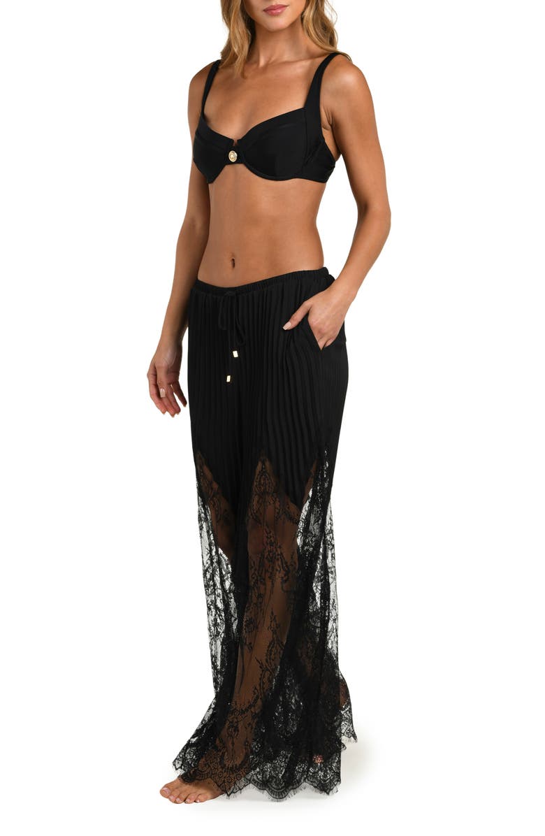 L'AGENCE Sharon Lace Trim Cover-Up Wide Leg Pants, Alternate, color, Black