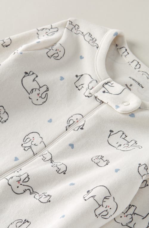 Nordstrom Print Zip Cotton Footie In White
