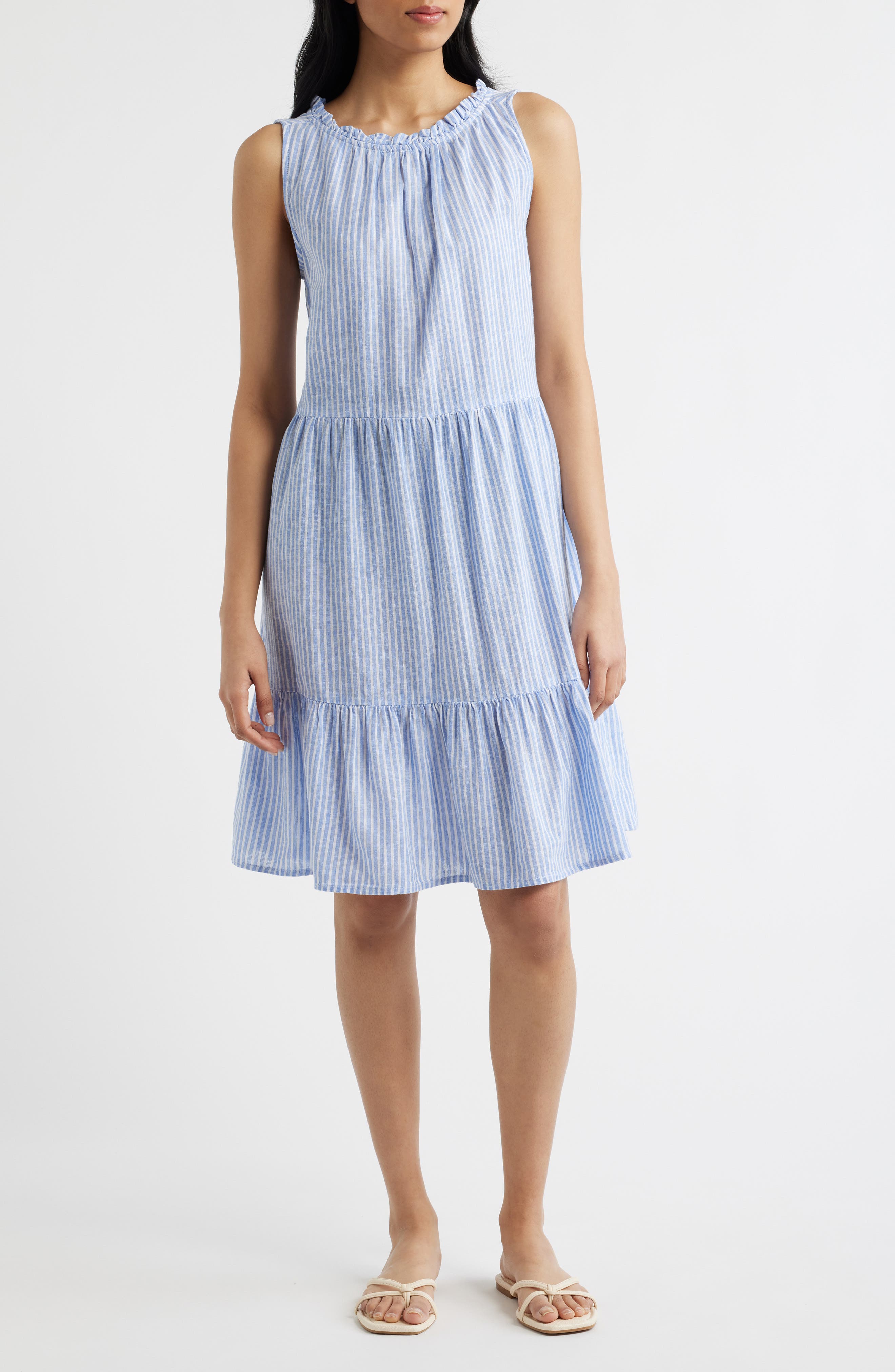 beachlunchlounge Saison Sleeveless Tiered Linen & Cotton Dress