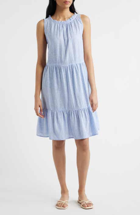 beachlunchlounge Saison Sleeveless Tiered Linen & Cotton Dress