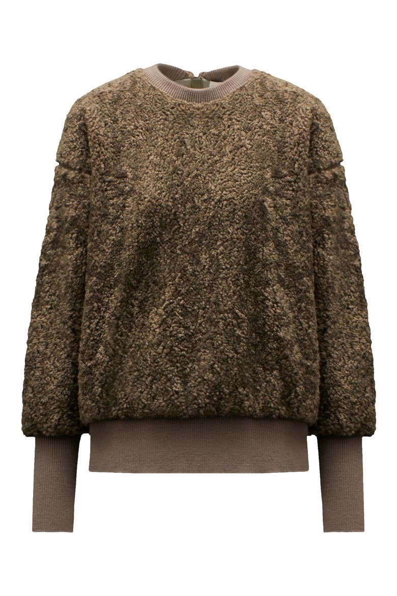 4 Moncler HYKE Faux Shearling Sweatshirt, Main, color, DARK BEIGE