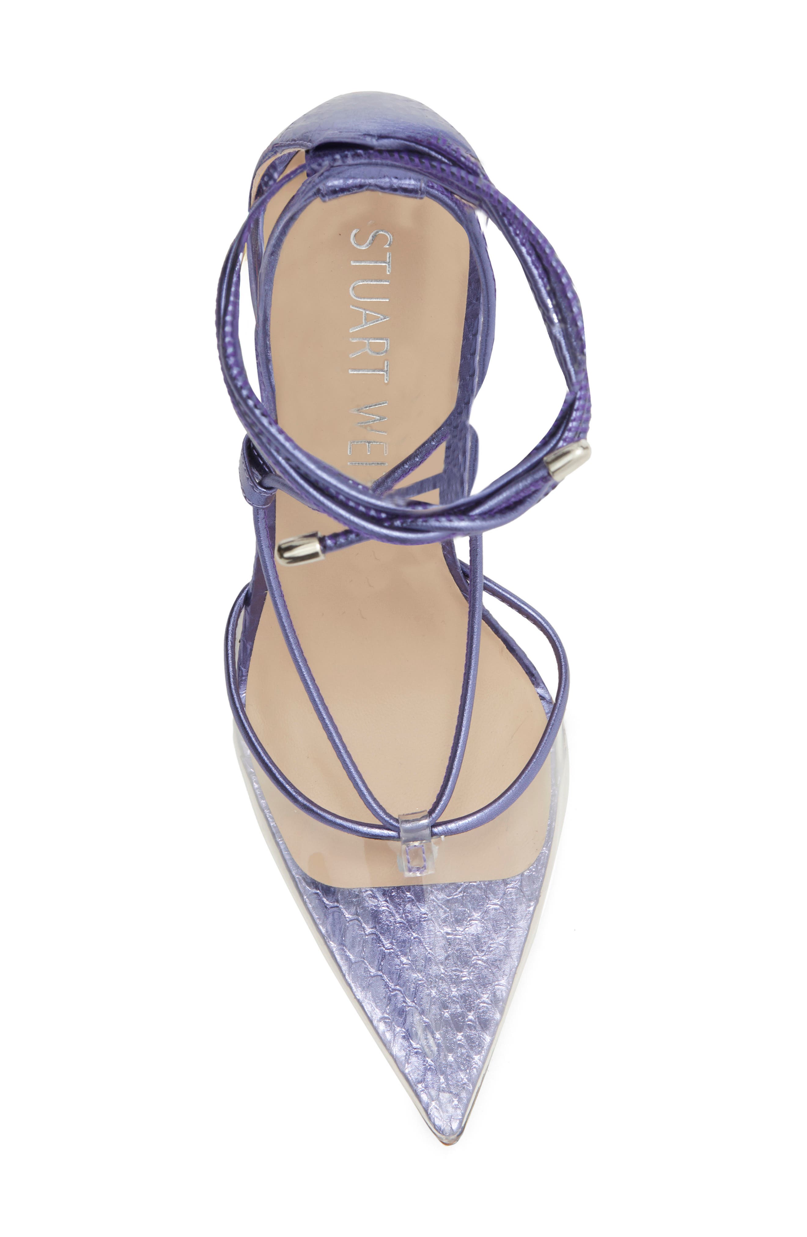 Stuart Weitzman Stuart Ankle Wrap Pump, Alternate, color, Amatista/ Clear