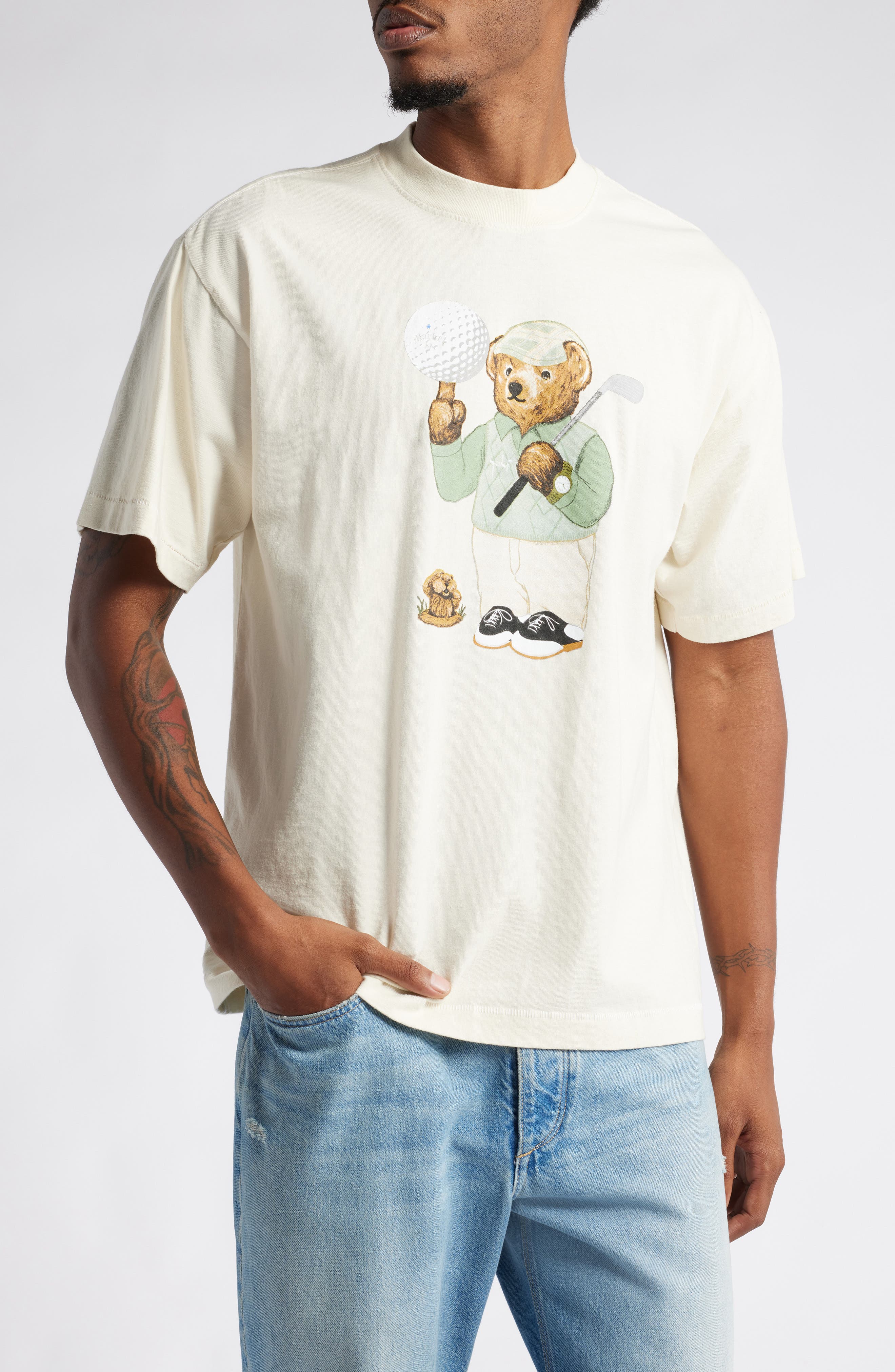 MARKET Par 5 Bear Cotton Graphic T-Shirt in Ecru 