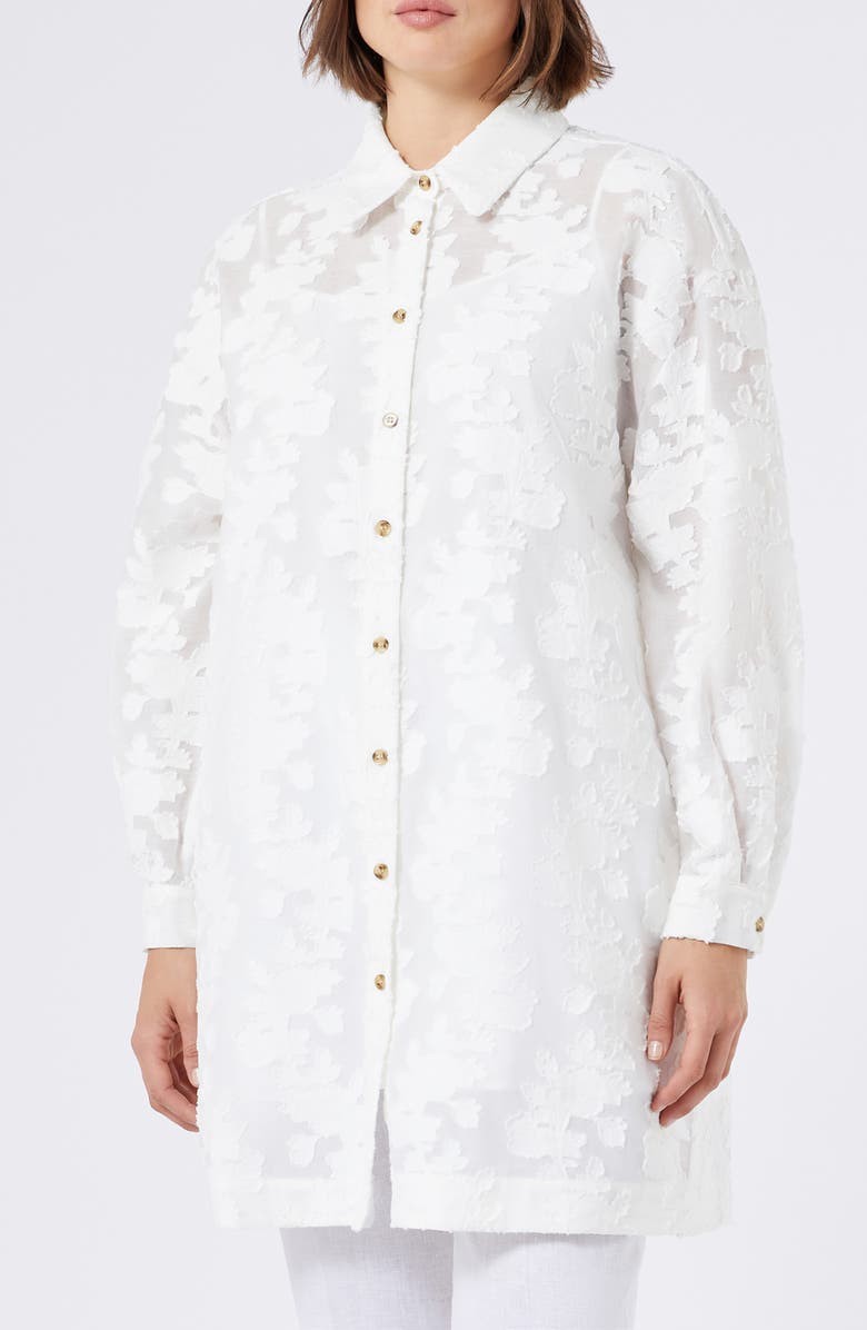 Marina Rinaldi Gessati Floral Jacquard Tunic Shirt, Main, color, White
