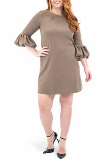 Nina Leonard Gathered Boat Neck Shift Dress