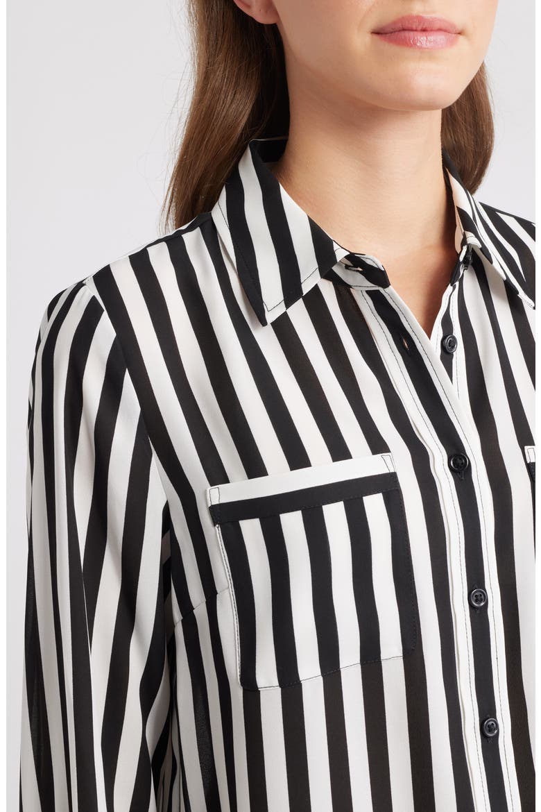 Stripe Button-Up Shirt, Alternate, color, BLACK/ VANILLA ICE