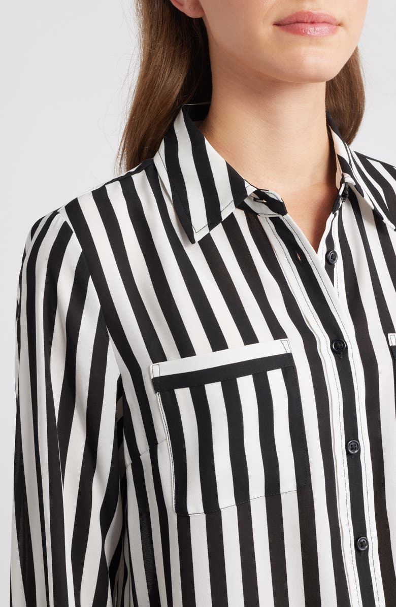KASPER Stripe Button-Up Shirt, Alternate, color, Black/ Vanilla Ice