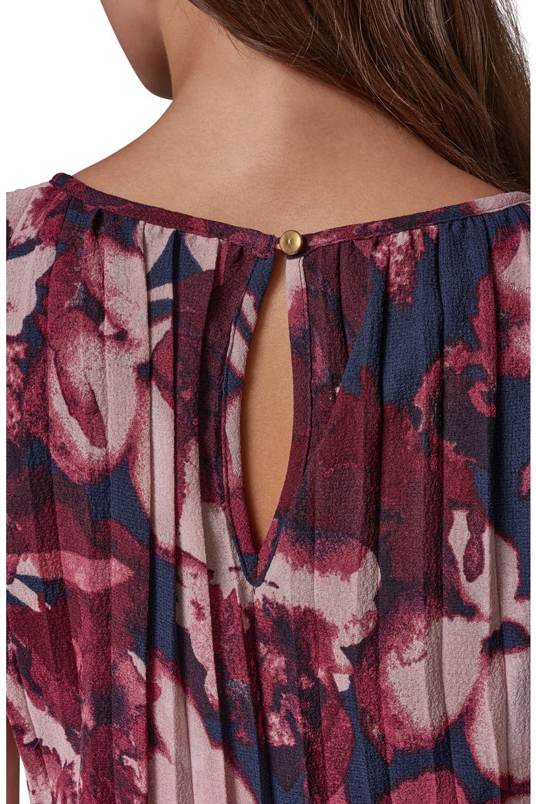 Placed Floral Pleated Chiffon Midi Dress, Alternate, color, NAVY/ BLCK