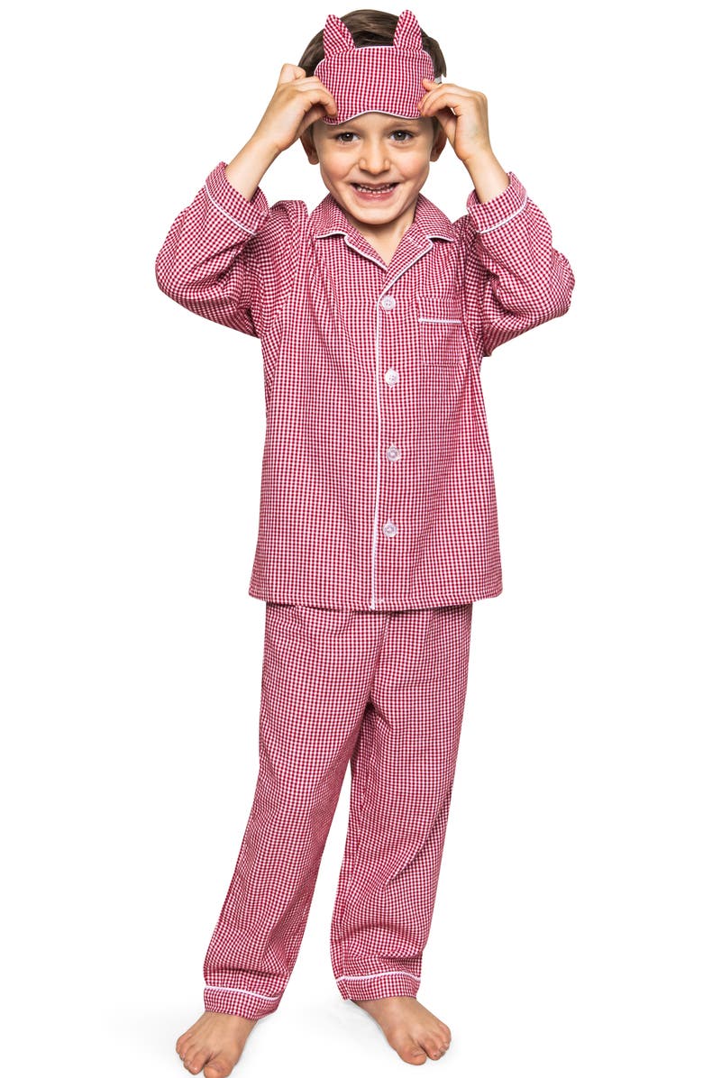 Petite Plume Kids' Mini Gingham Flannel Two Piece Pajamas, Alternate, color, Red