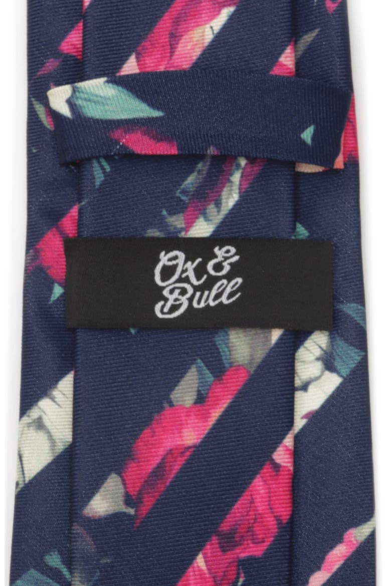 Painted Floral Stripe Silk Tie, Alternate, color, NAVY
