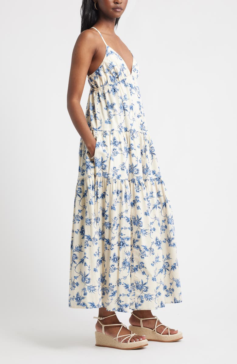 Treasure & Bond Floral Tiered Cotton Maxi Sundress, Alternate, color, Ivory- Blue Bloom Toile