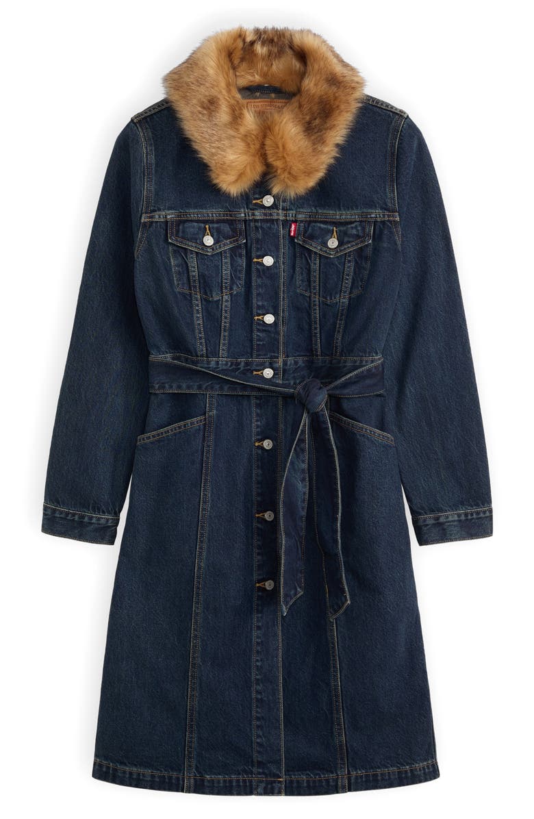 Levi's Mob Wife Belted Denim Coat with Removable Faux Fur Collar, Alternate, color, Bellissima