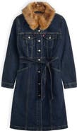 Levi's Mob Wife Belted Denim Coat with Removable Faux Fur Collar