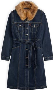 Levi's Mob Wife Belted Denim Coat with Removable Faux Fur Collar